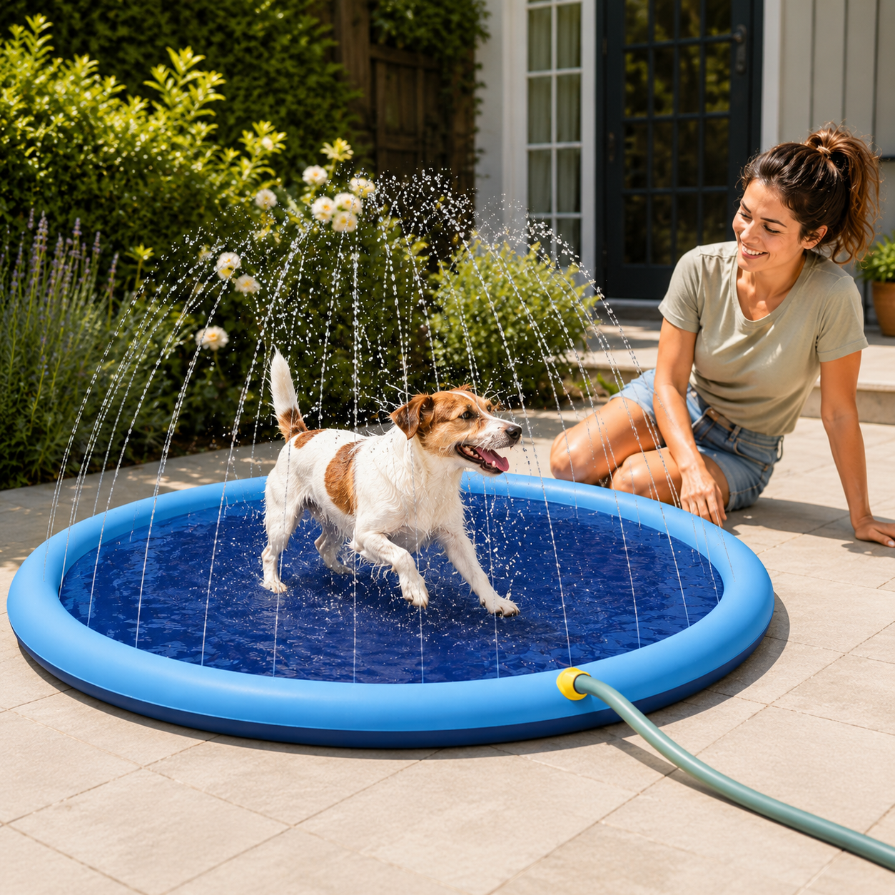 愛犬と子どもが一緒に遊べるひんやりスプラッシュプール｜噴水水遊びマット 100/150/200cm