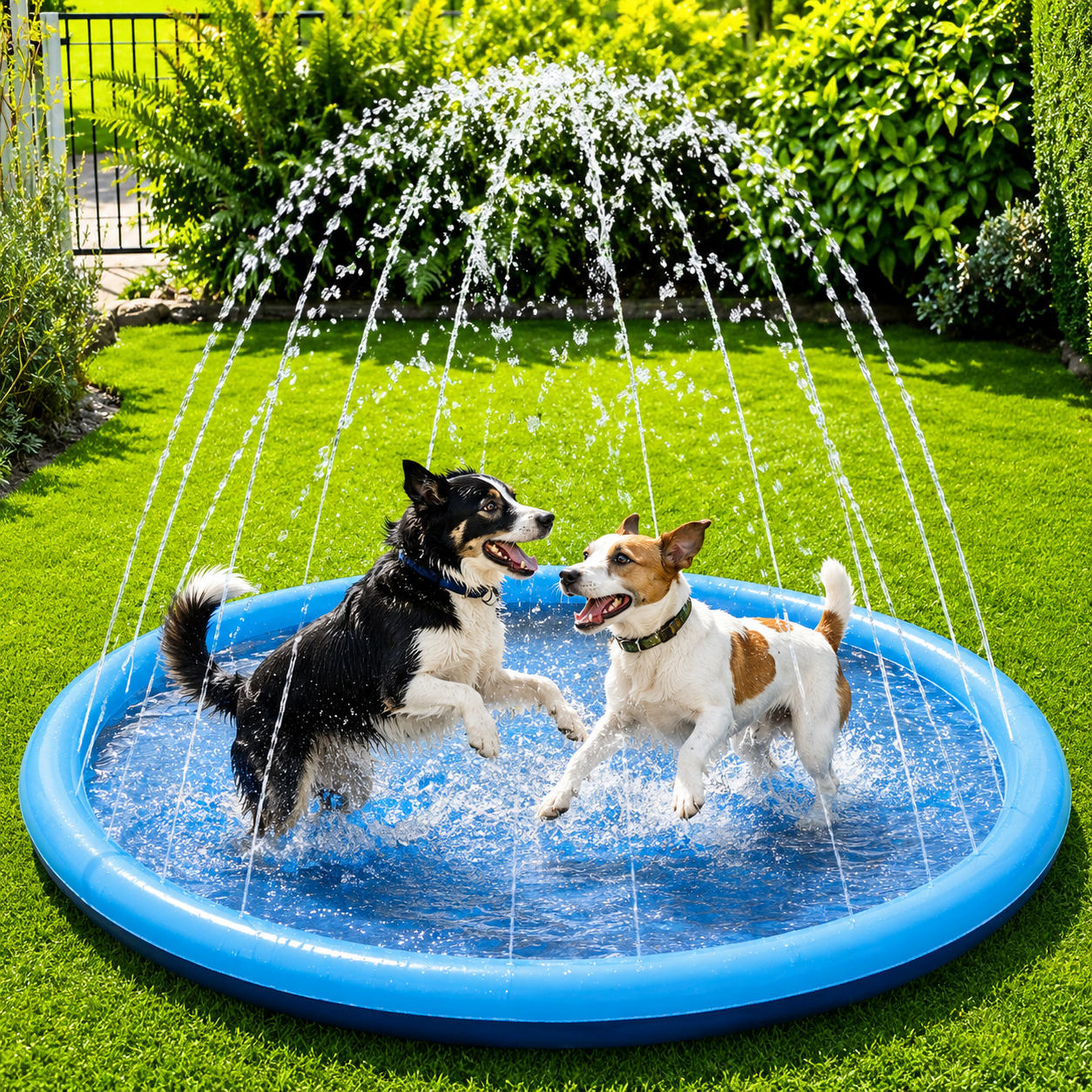 愛犬と子どもが一緒に遊べるひんやりスプラッシュプール｜噴水水遊びマット 100/150/200cm