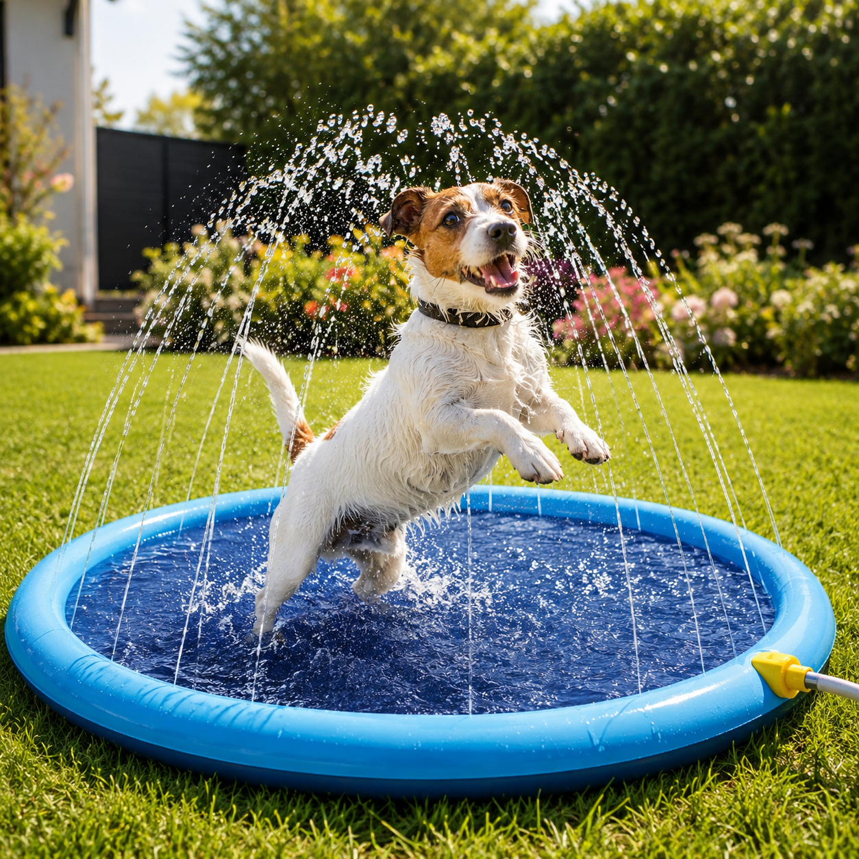 愛犬と子どもが一緒に遊べるひんやりスプラッシュプール｜噴水水遊びマット 100/150/200cm